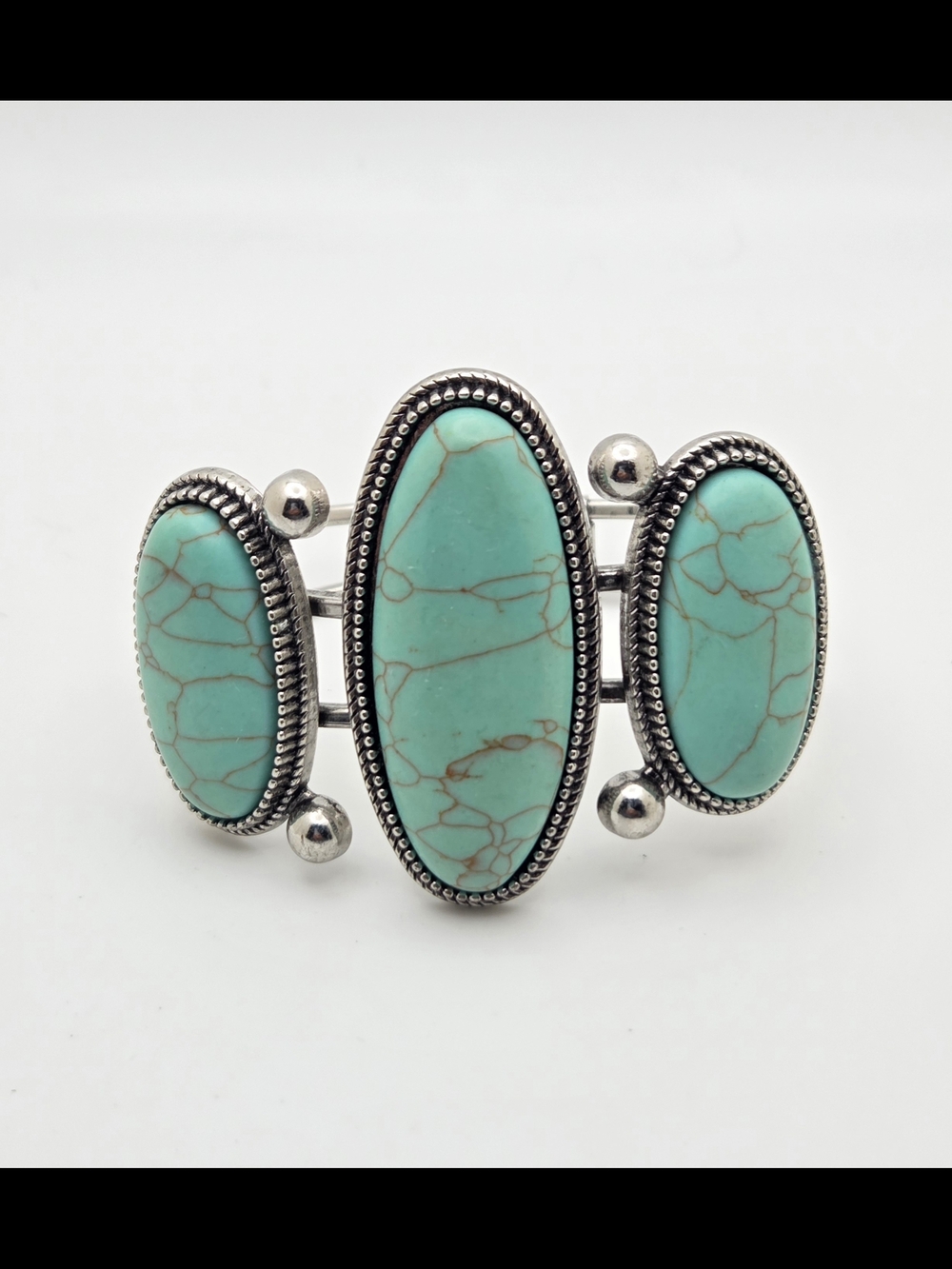 Vintage Silver Tone Large Faux Turquoise Howlite Statement Cuff Bracelet
